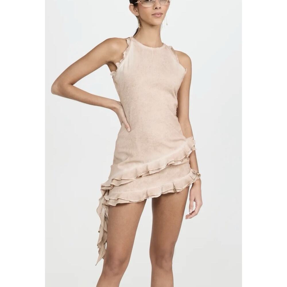 ROCOCO SAND Lightweight Crepe Ruffle Asymmetrical Short Dress Size L